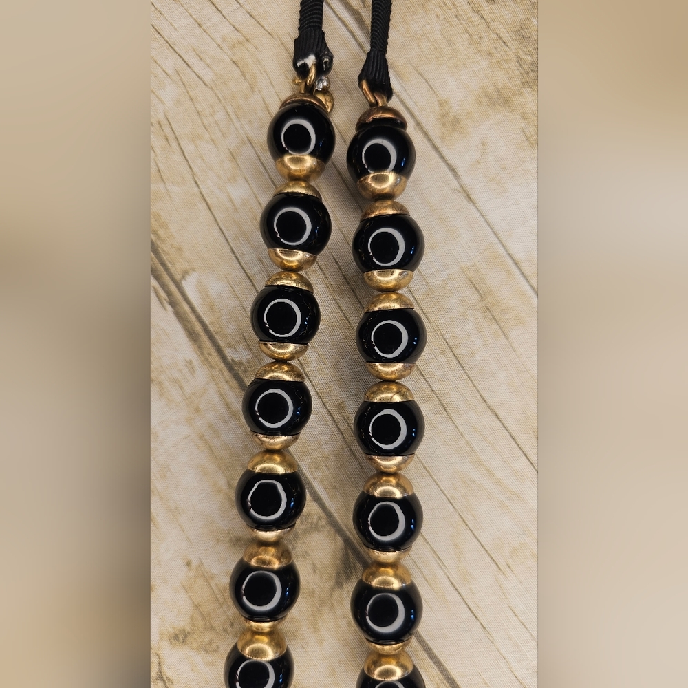 [J. CREW] Black & Gold ○● Beaded Statement Necklace with Cloth Tie - Picture 10 of 15